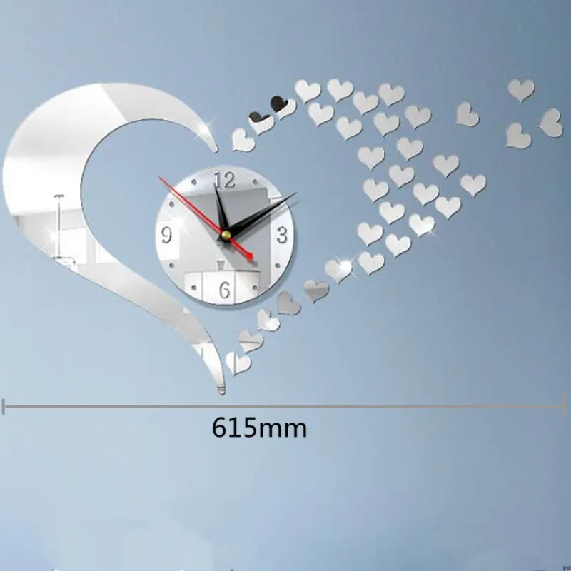 Новые зеркальные настенные часы в виде милых сердец искусство сделай сам