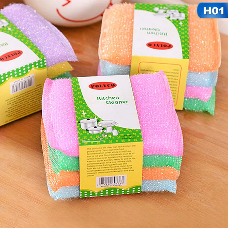

Kitchen Nonstick Oil Scouring Pad Home cleaning cloth washing Dishware Towel Bowl brush Sponge random color 4 pcs Wash Cloth