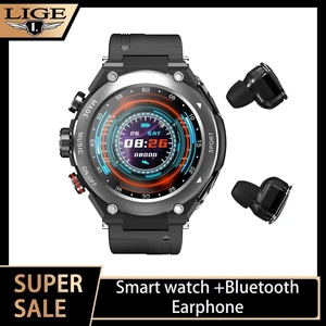 LIGE Smartwatch Men Smart Watch 2022 TWS Bluetooth Earphone Call Music Body Temperature DIY Watch Fa in USA (United States)