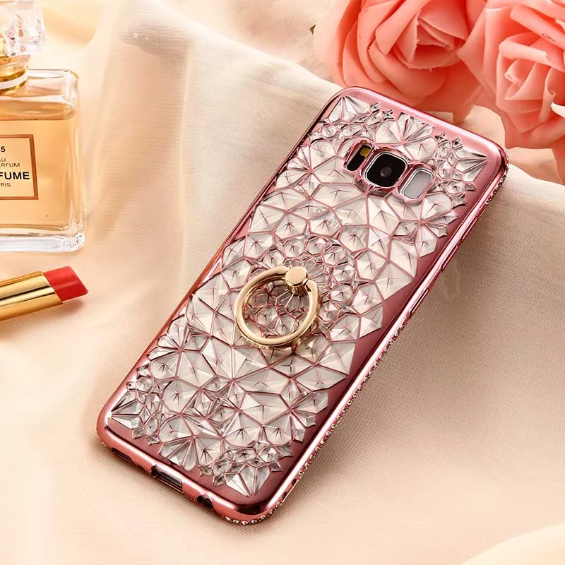 Блестящий бриллиантовый цветочный чехол подставка для Samsung S10 lite S9 S8 S7 edge J4 J6 Plus A7