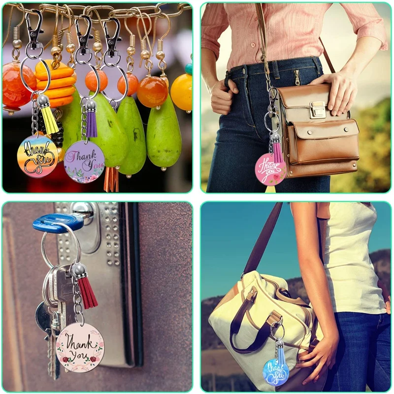 

26 Sets Acrylic Keychain Blanks Tassel Set Clear Circle Discs Key Rings with Chain Keychain Hooks Jump Rings DIY Craft