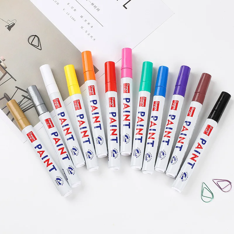 

12 Colors White Waterproof Rubber Permanent Paint Marker Pen Car Tyre Tread Environmental Tire Painting Graffti Pen