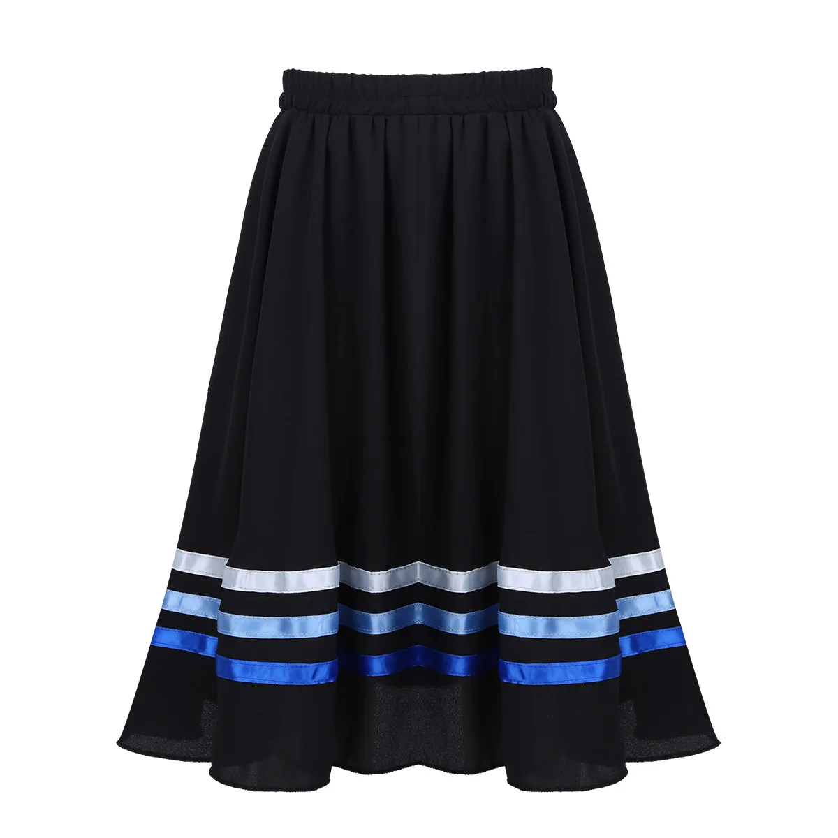 Girls' Maxi Skirts Chiffon Elastic Waist Full Circle Ribbons Long A-Line Uniform Skirt for Dance Dress for Ballet Kids 6-12 Year