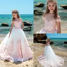 Детское Пышное Бальное Платье с цветочным рисунком, платья для девочек с пышным атласным бантом, платья принцессы, Длинные Детские платья для причастия