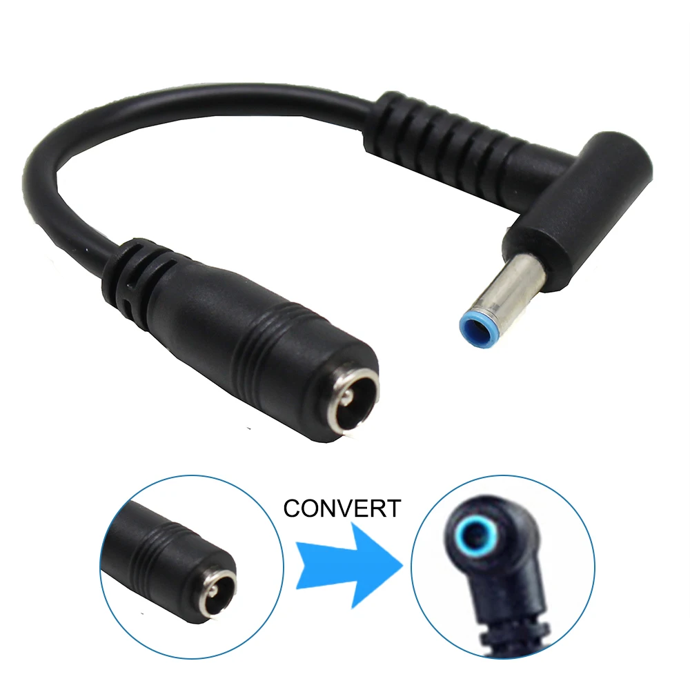 

DC Power Charger Converter Adapter Cable 5.5x2.1mm Female to 4.5x3.0mm Male Right Angle Cable For HP Laptop Blue Tips Whosale