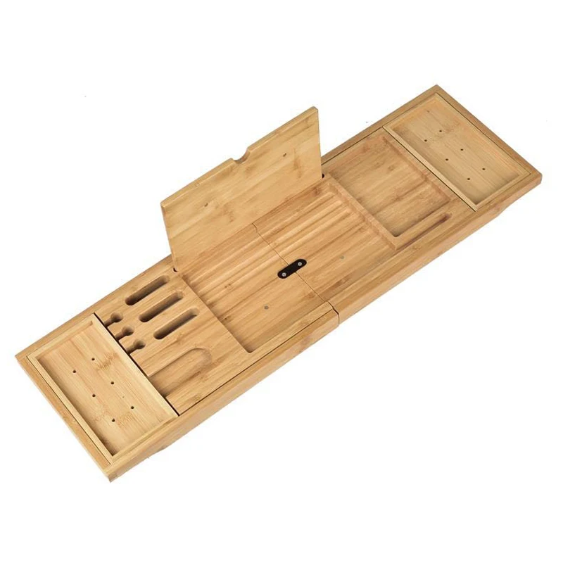 Offerte Gli Scaffali Pieghevoli Del Bagno Del Vassoio Del Bagno Fatto A Mano Di Bambù Si Applicano Per Il Supporto Del Supporto Dello Scaffale Della Vasca Da Bagno Del Cuscinetto/libro/compressa