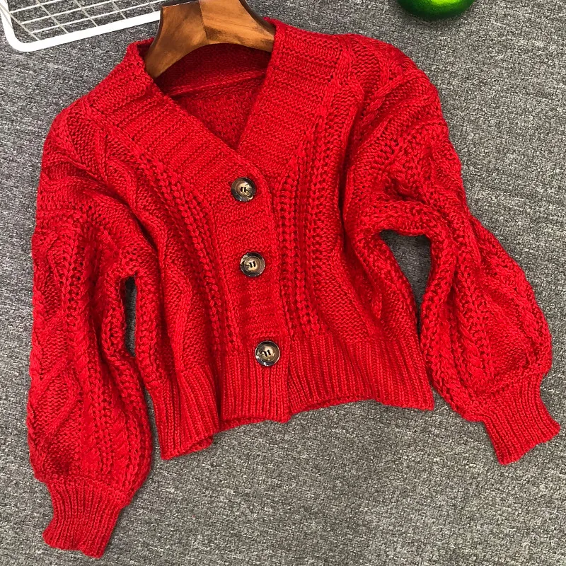 Осенне-зимний женский вязаный кардиган короткий топы шикарный студенческий