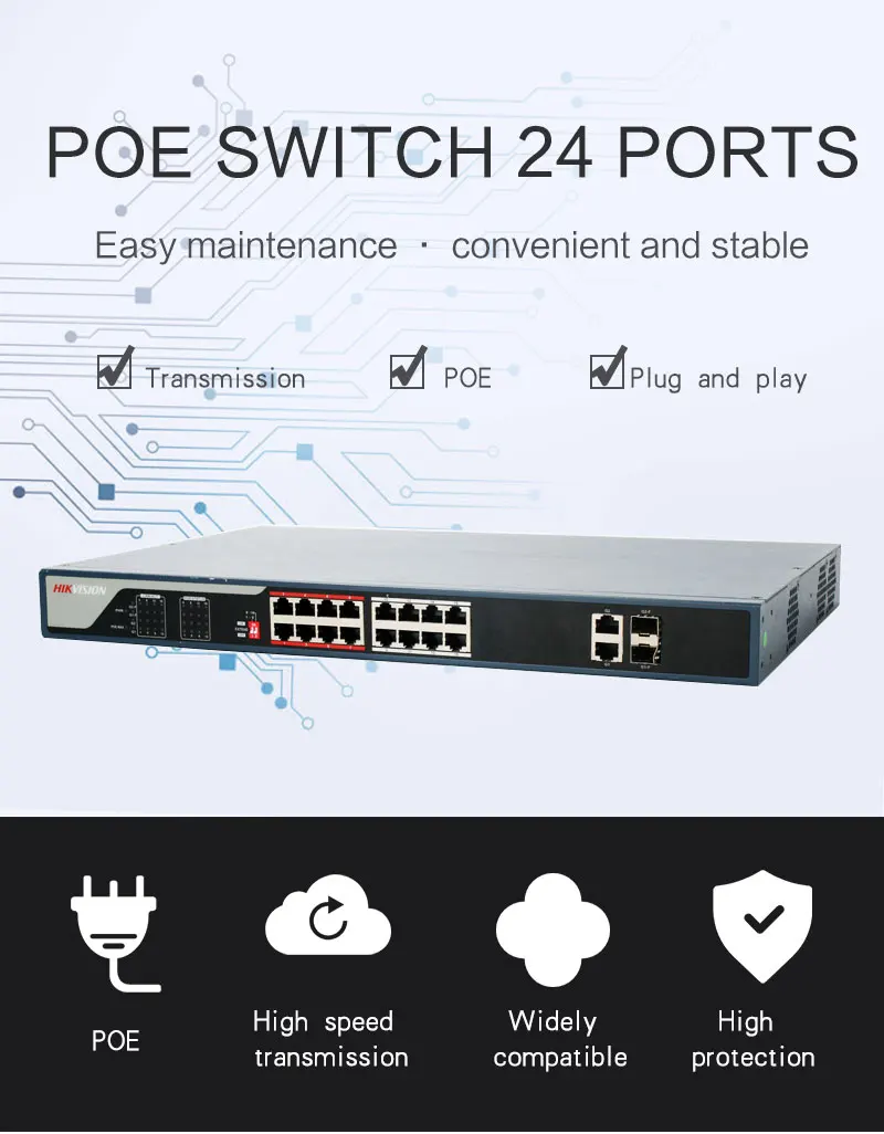 Hikvision DS-3E0326P-E/M PoE коммутатор 24 порта 10/100 Мбит/с PoE порты+ 1 Uplink 1000 м порты для 24CH NVR и CCTV IP камеры