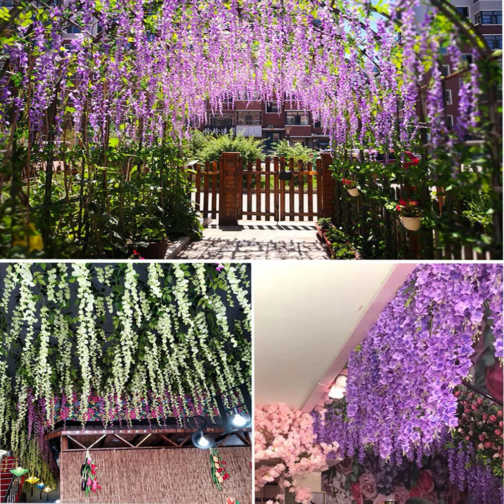 

12pcs Wedding Artificial Fake Plants Flowers Vines Garland Arch Home Decore Garden Decoration Pendant Faux Vines Outdoor Hanging