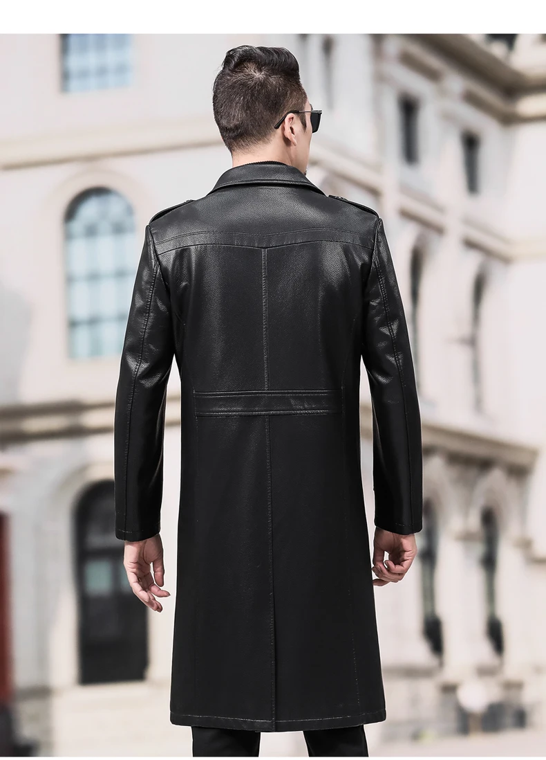 Новая мода осень зима мужская кожаная куртка плюс размер 3XL 4XL длинные черные коричневые мужские пальто кожаные байкерские куртки