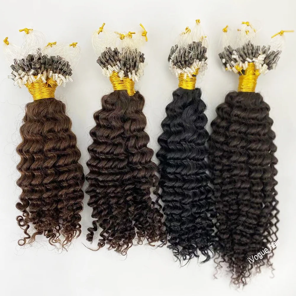 

Brazilian Remy Human Hair Extensions Kinky Curly Fish Line Micro Loop Hair & I Tip Micro Beads Hair 100g #1 #2 #4 #6 #8 #27#30