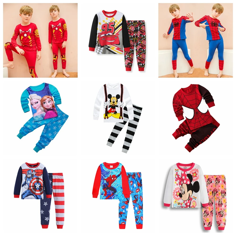 

Boys Pyjamas Long Sleeve Cotton Cartoon Mickey Minnie Pajamas Girls Baby Pijama Suit Spiderman Sleepwear Toddler Clothing Sets