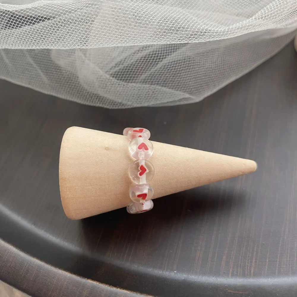 

Fashion Beautiful Small Fresh Colorful Love Ring Glazed Flower Stretch Acrylic Ring Women's Jewelry Gift Accessories Wholesale