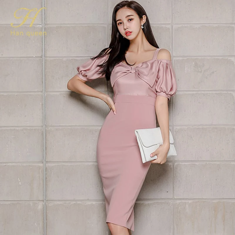 H Han Queen новые осенние платья женские офисные с бантом длиной до колена