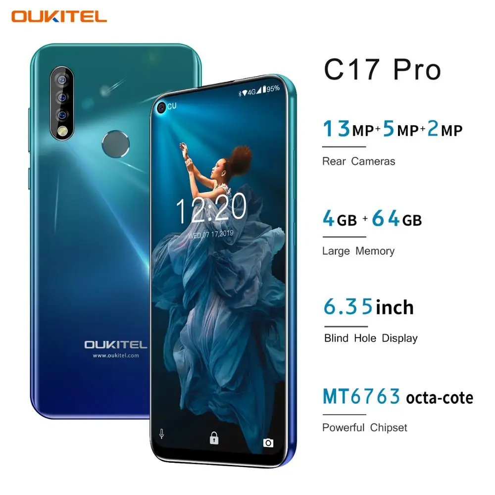 Oukitel C17 Pro 6 35 &quotполный экран 4 Гб Оперативная память 64 Встроенная 13MP тройной задней