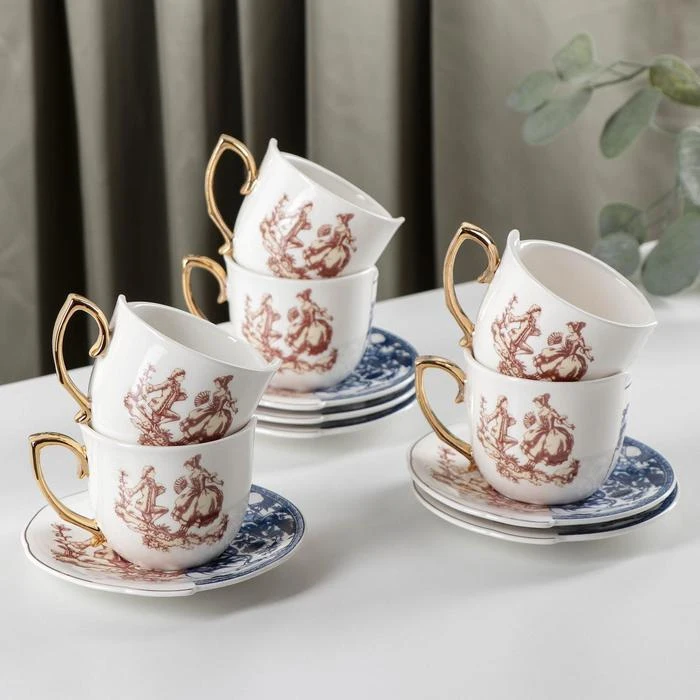 Tea set Double 6 cups 240 ml saucers d 13.5 cm 6981310 for home kitchen tea Teapot ceremony supplies Teaware Sets Dining Bar Garden |