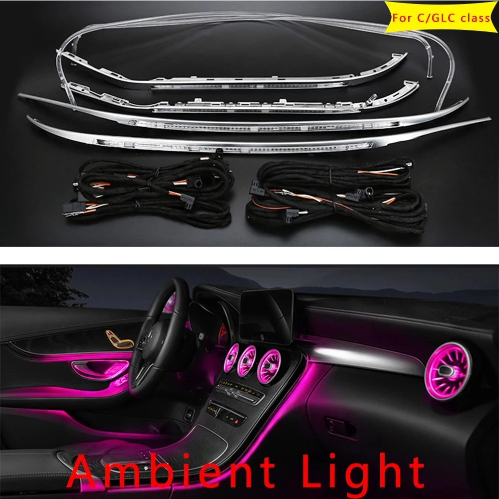 

Автомобильный Стайлинг для Mercedes Benz C/GLC class w205 X253 C200L окружающая лампа освесветильник s для подсветки 3/12/64 цветов светодиодный окружающий светильник