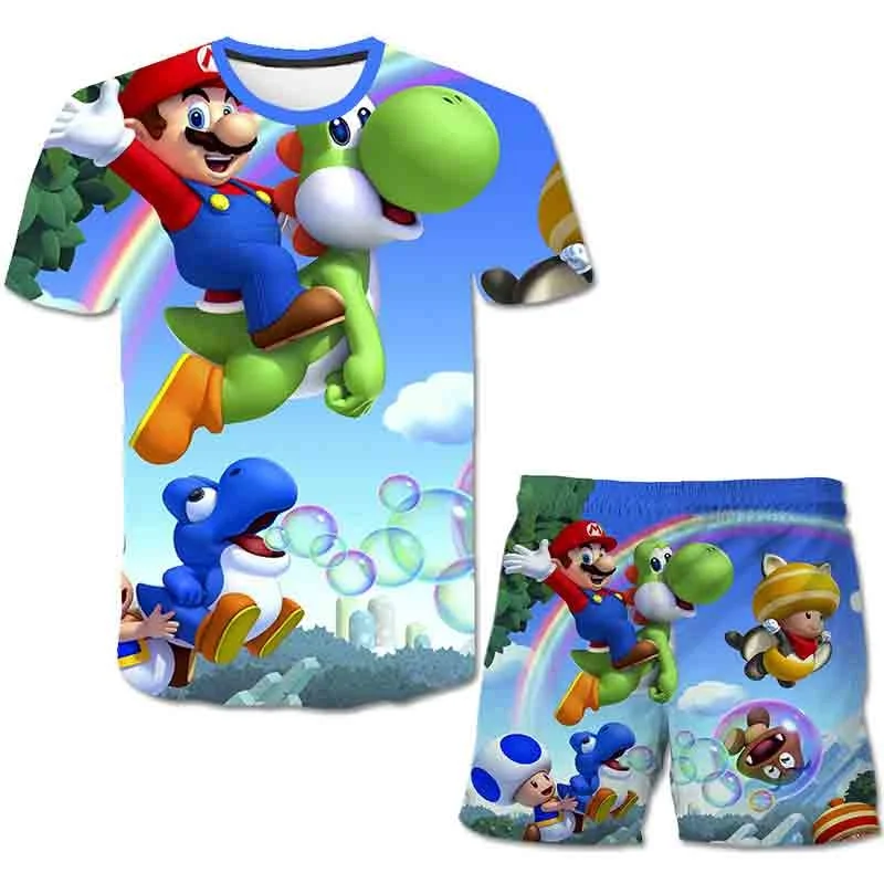 Children Sets Tops+Pants Super Mario T Shirt Girls Tees Kids Shorts Sport Suit Baby T-shirt 4 5 6 7 8 9-14 Years M03 | Детская одежда и