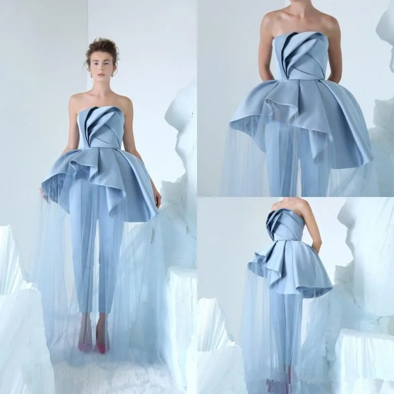 2021 новый синий комбинезон Выпускные платья без бретелек шеи Дешевые