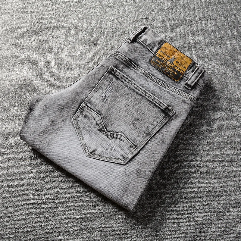 

Summer Fashion Vintage Designer Men Jeans Retro Gray Elastic Cotton Distressed Ripped Denim Shorts Men Italian Style Short Jeans