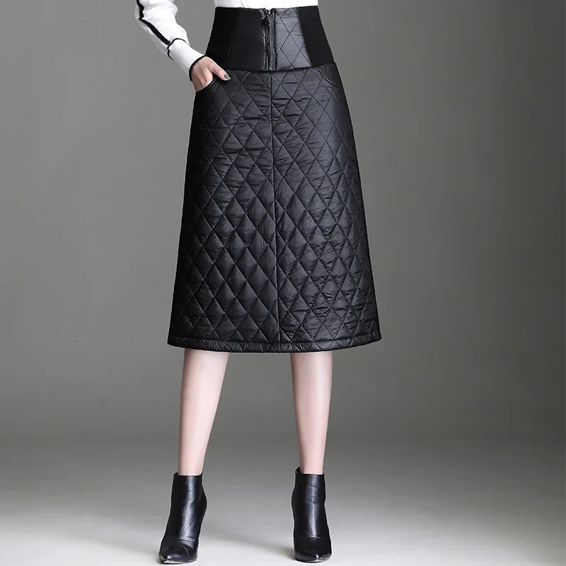 

Women Warm 2020 Autumn Winter Thick High Waist Ladies Elegant Slim Duck Down Vintage Long Skirts Female Plus Size
