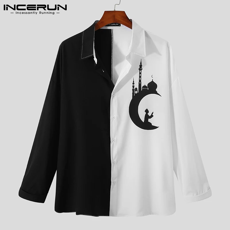 

2021 Fashion Men Casual Shirt Patchwork Printed Lapel Long Sleeve Brand Shirts Streetwear Leisure Camisa Masculina S-3XL INCERUN