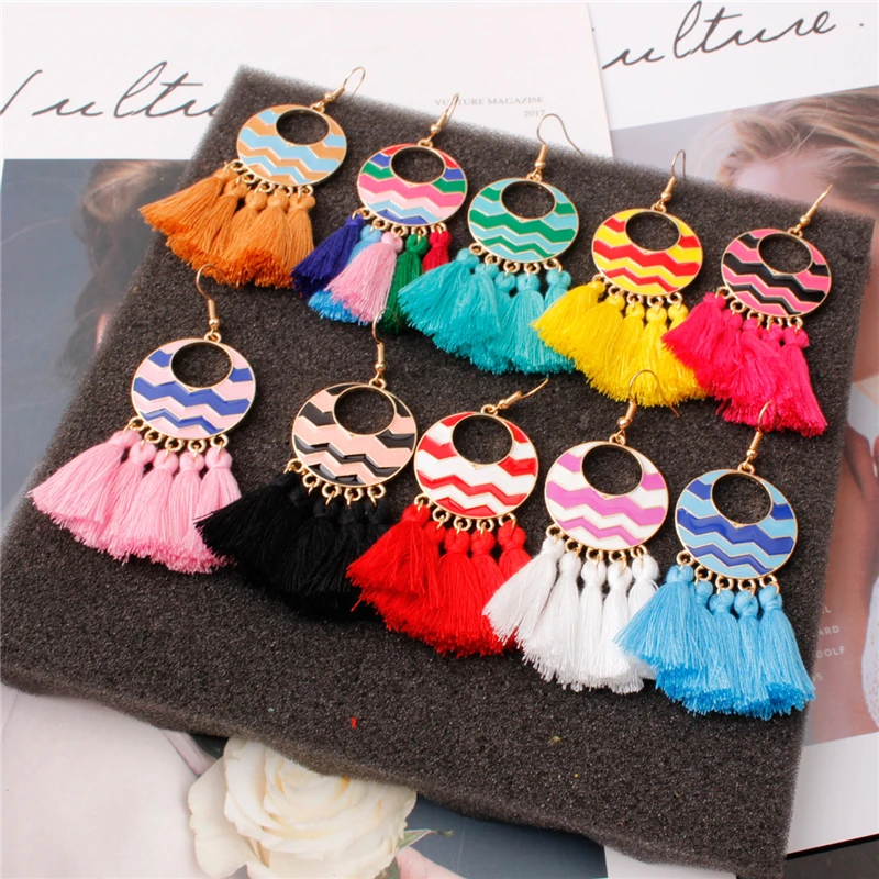 2019 Мода красочные кисточкой Ретро Винтаж сережки Бохо заявление для женщин Шарм