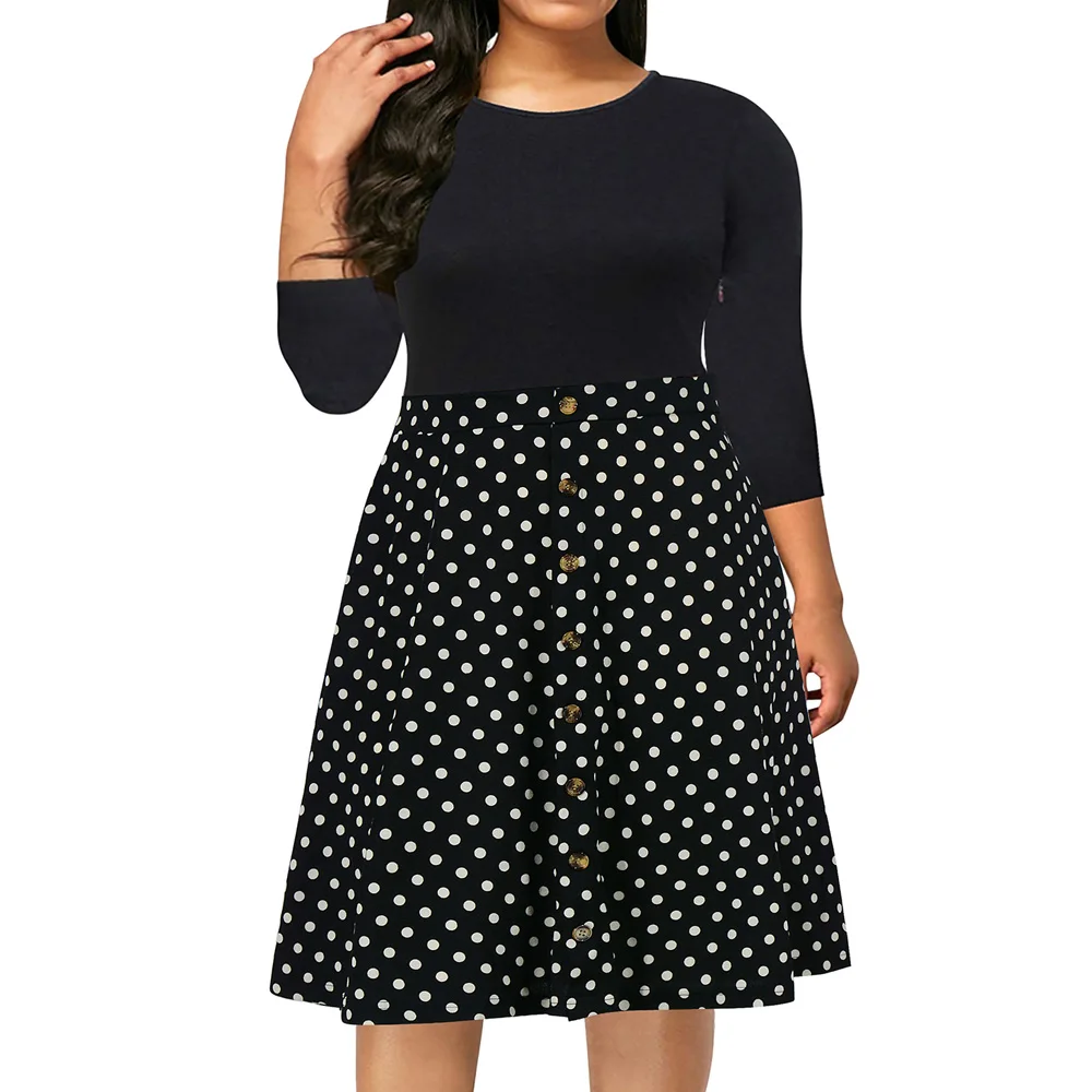 Женское винтажное платье в горошек Joineles осеннее размера плюс 9XL с круглым вырезом