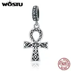 Женский браслет WOSTU, из стерлингового серебра 925 пробы, с перекрестными бусинами