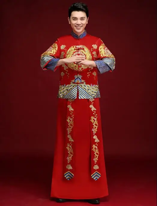 Традиционная китайская свадебная ткань, мужской весенний халат с вышивкой дракона Тан ханьфу