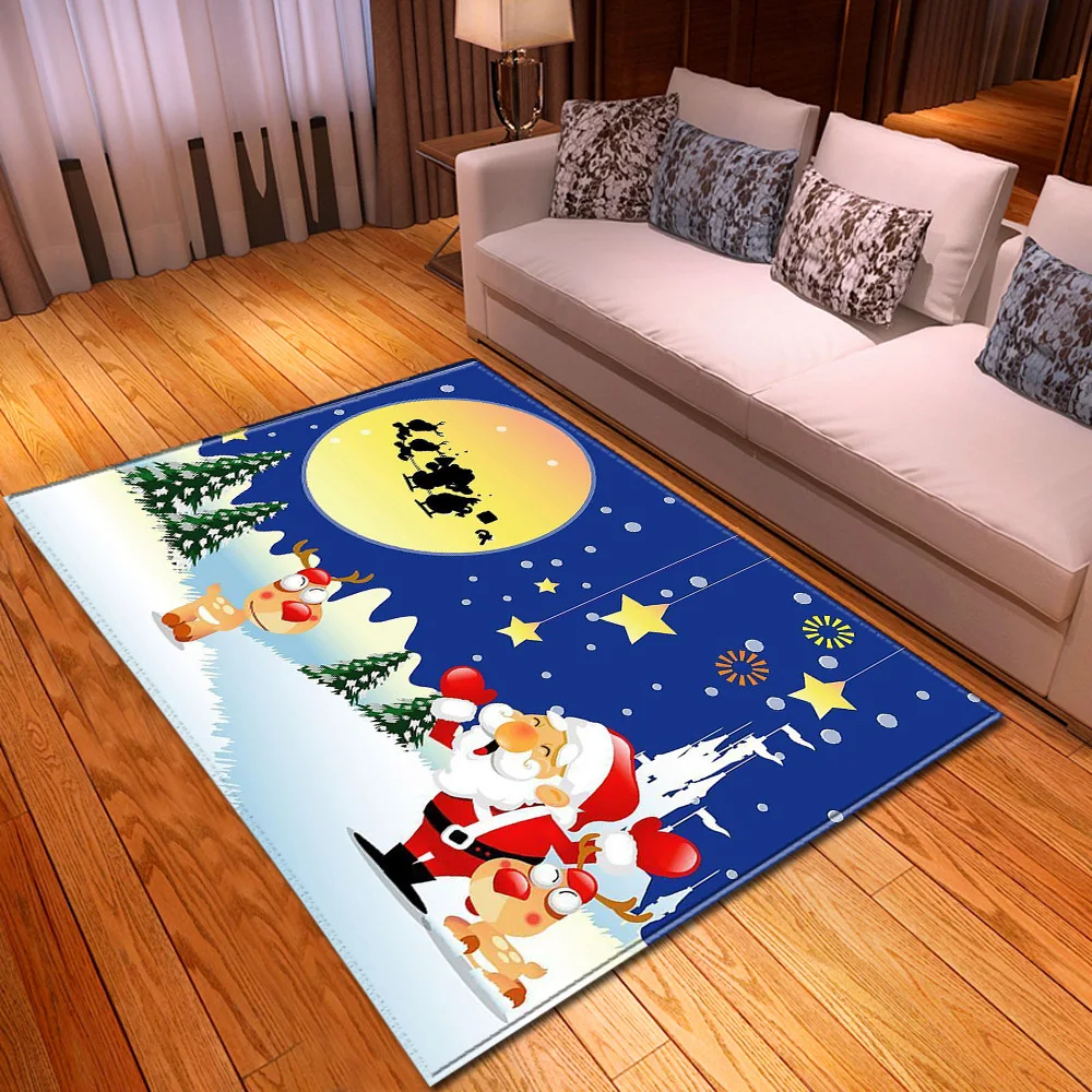 

3D Christmas Santa Slip Kitchen Restaurant Restaurant Fireplace Floor Mat Flannel Carpet Rug Durable Christmas Home Decoration