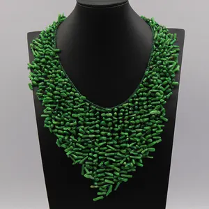 GuaiGuai Jewelry 18" Natural Green Coral Chips Pendant Necklace Handmade For Women