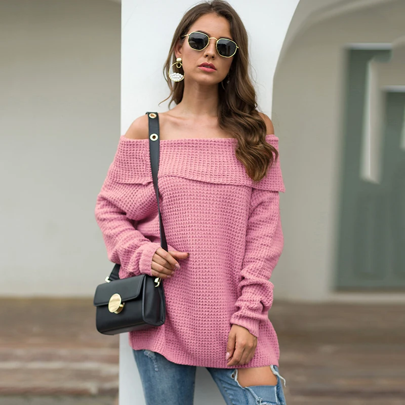 Женский вязаный свитер EVERAFTER однотонный пуловер с открытыми плечами