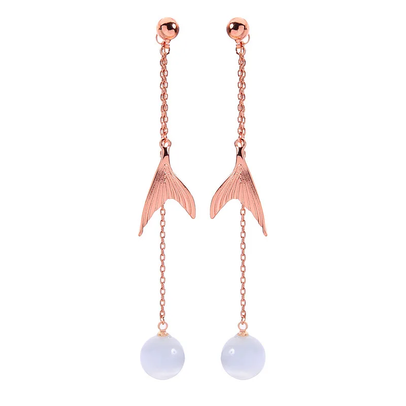 

Unique Shiny Opal Mermaid Earrings for Women Girls Rose Gold Color Alloy Long Tassel Earrings 2020 Fashion Statement Jewelry
