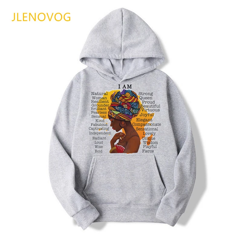 Женская фуфайка с капюшоном i am strong melanin queen женская черная зимняя одежда для осени