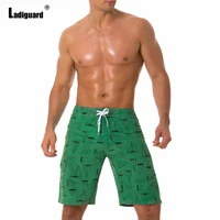 ladiguard plus size men fashion leisure sailboat print shorts 2022 summer new lace up shorts male casual loose beach half pants
