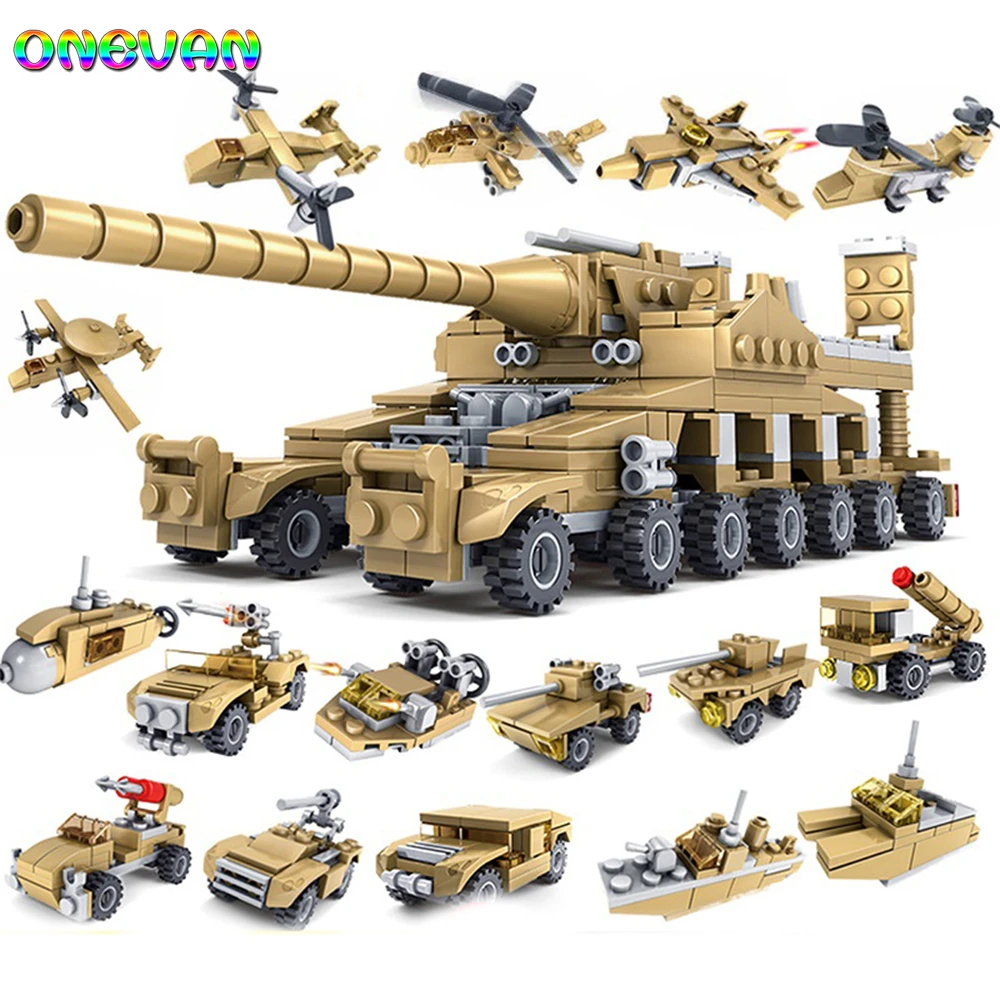 Конструктор Военный 16 в 1 игрушечный автомобиль танк самолет игрушка для