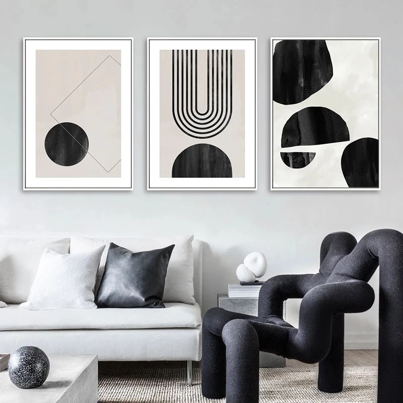 

Modern Abstract Geometric Wall Art Canvas Painting Black White Poster And Print Pictures Scandinavian Style Living Room.