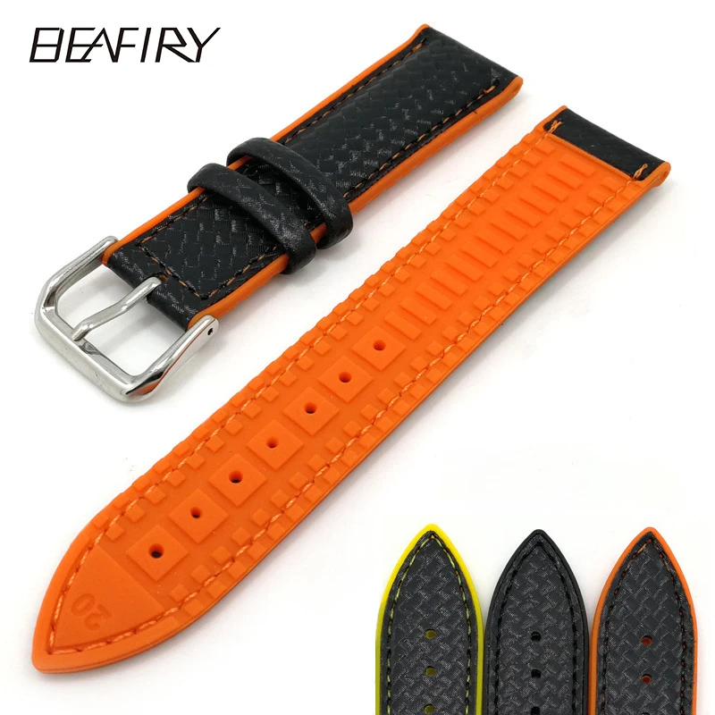 BEAFIRY 2019 Новый черный мягкий силиконовый ремешок для часов 20 мм 22 24