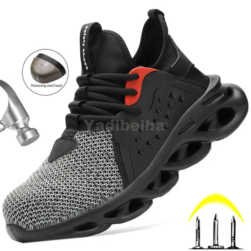 

Breathable Work Sneakers Men Women Safety Shoes Lightweight Work Safety Boots Steel Toe Work Shoes Anti-Smash Industrial Shoes