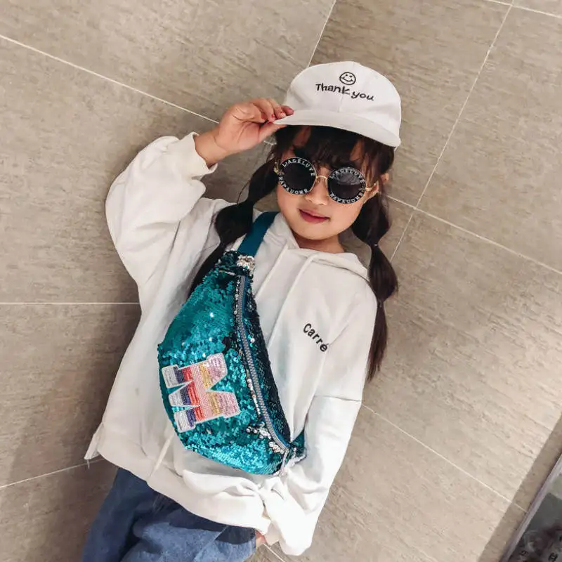 

Fashion Sequins Waist Pack Cute Kids Gilrs Crossbody Chest Bag Fashion Zipper Fanny Pack Small Purse Bum Bag