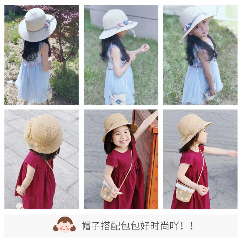 Fashion children's cap With Bag baby panama Girl hat photography props Beach summer Hat Toddler Girls Accessories 1-8Y | Детская