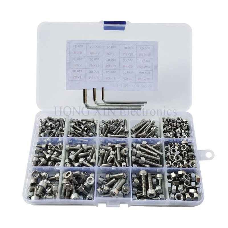 

500pcs/Set 304 Stainless Steel Screw cup Head Bolt M3/M4/M5 Assortment Kit