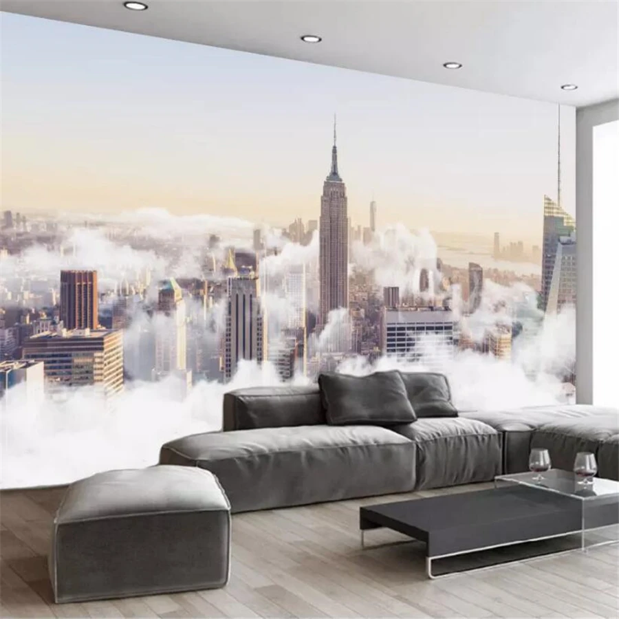 

Custom wallpaper 3d mural modern minimalistic abstract hand-painted city cloud sea landscape restaurant TV background wall paper