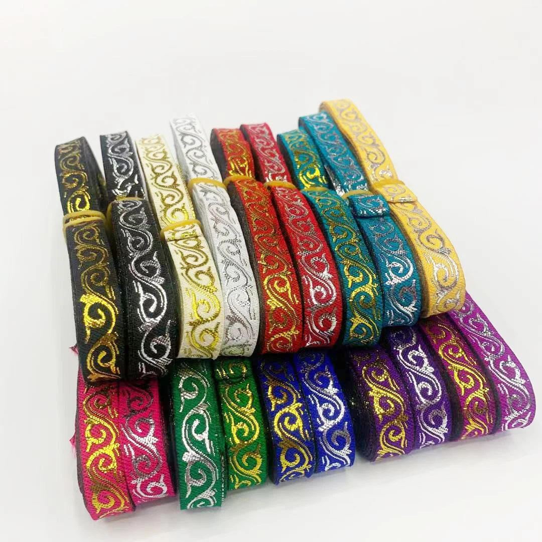 МОВЕЙ 1см Полоска из золотой и серебряной полиэстеровой национальной кружевной жаккардовой ленты для одежды, аксессуаров в персидском стиле, ручной работы, 1 объем 7 ярдов.