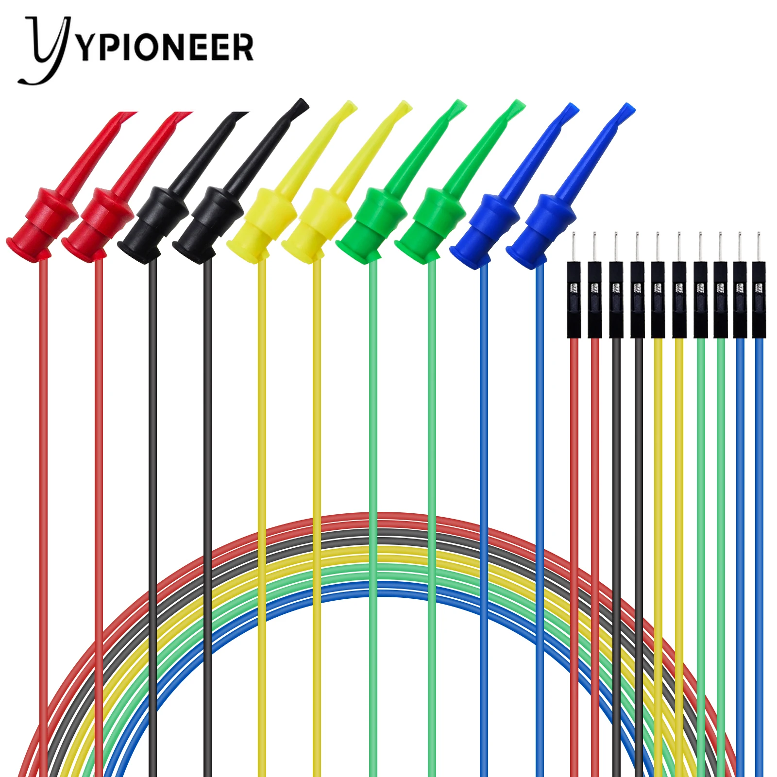 YPioneer 10PCS Dupont Male/Female to Test Hook Clips Silicone Jumper Wires Tester for Electrical Testing P1534 P1535