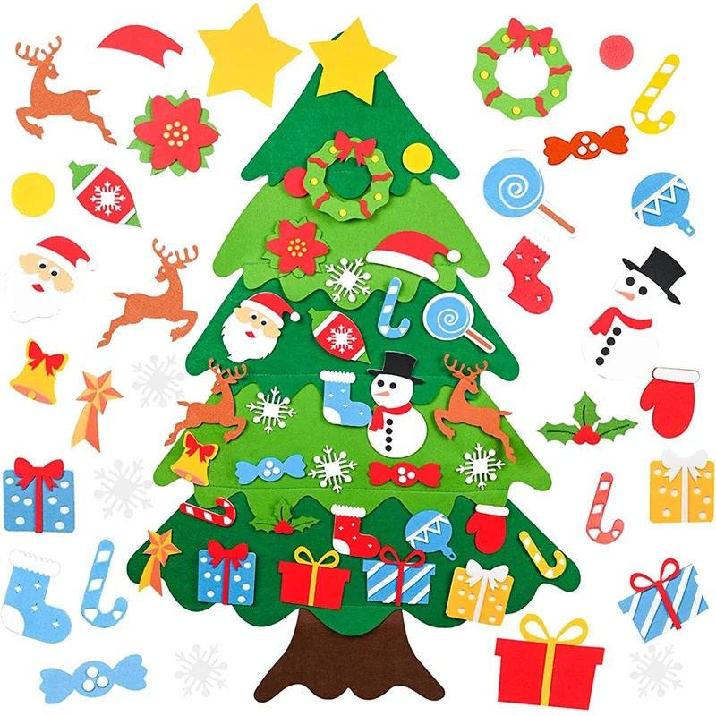 

Войлочная Рождественская елка «сделай сам» для детей с украшениями, настенная дверь, рождественские подарки, рождественские украшения для ...