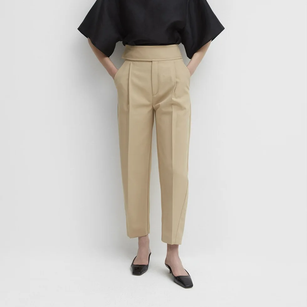 Ломбардия укороченные брюки с широким поясом прямые штаны прессованными