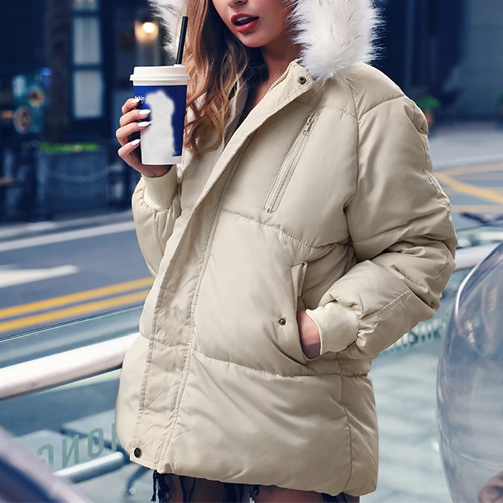 Теплая зимняя куртка для женщин 2019 Мода с капюшоном меховой воротник пуховое
