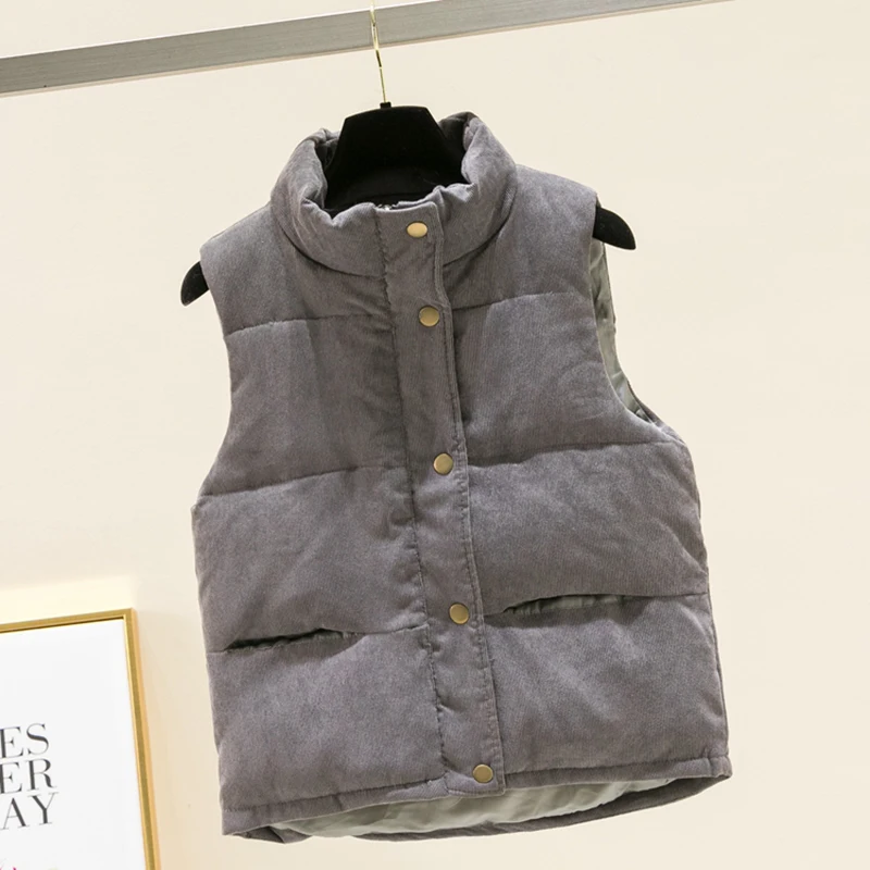 

Вельветовый жилет, весенний жилет с высоким воротником, зимнее плотное теплое пальто, однотонный жилет без рукавов в Корейском стиле, женск...